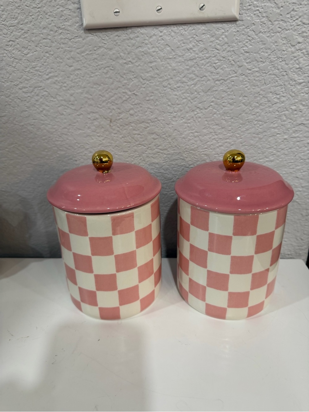 Pink Check Ceramic Canister with Gold Knob - Home Accents Decor